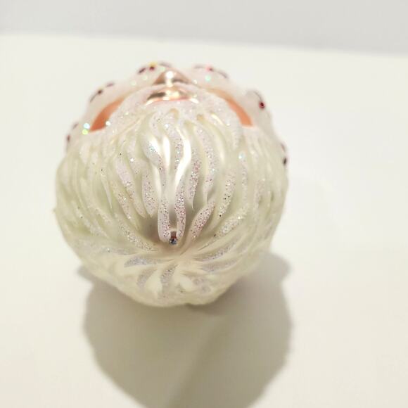 Glass Santa Ornament White w/Green Vine Red Yellow Flowers Winter - Picture 12 of 16